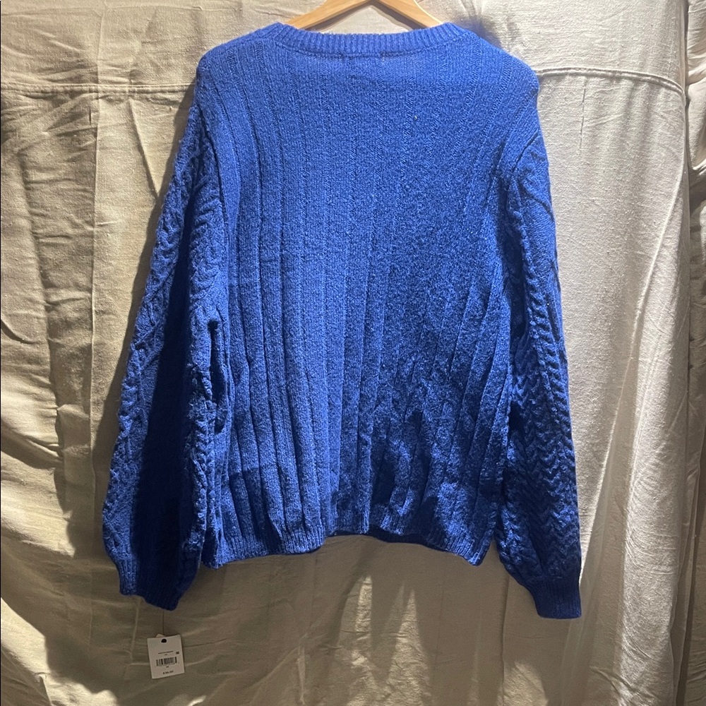 Blue Cable Knit Crew Neck Sweater - Picture 2 of 2